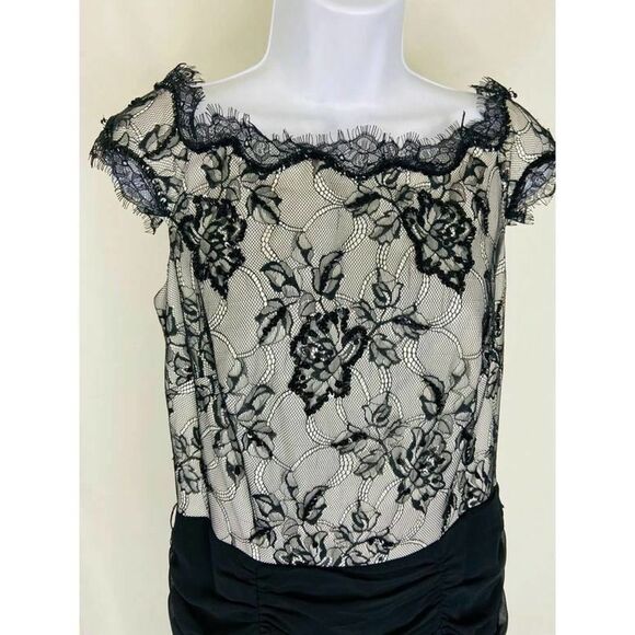 Tadashi Shoji Black & Beige Lace Cocktail Dress 8 - Picture 2 of 7